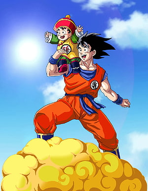 Goku and Young Gohan Riding the Flying Nimbus in Dragon Ball HD phone wallpaper