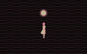 Serial Experiments Lain Anime Girl Standing Under Glowing Moon in Dark Minimalist Scene HD wallpaper