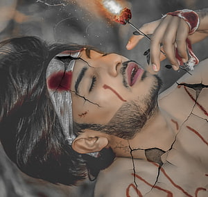 Injured Man With Cracked Skin Holding A Burning Rose In A Dark Fantasy Style, Alone Sad Broken Heart Boy Crying, broken dp HD wallpaper