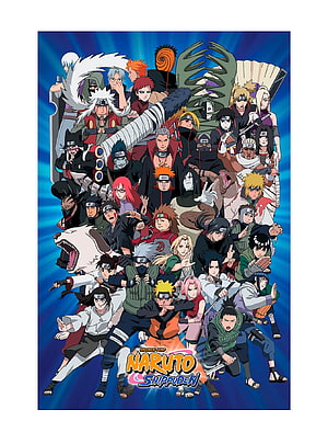 Naruto Shippuden Full Cast Group Portrait with Blue Radiant Background HD phone wallpaper