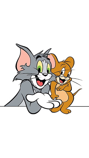 Tom and Jerry Cartoon Characters Peeking Over a White Surface with Friendly Expressions HD phone wallpaper