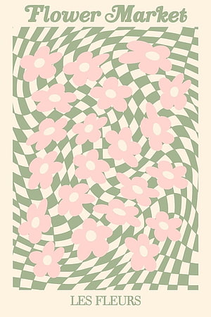 Danish Pastel Aesthetic Flower Market Poster with Wavy Checkerboard Pattern HD phone wallpaper
