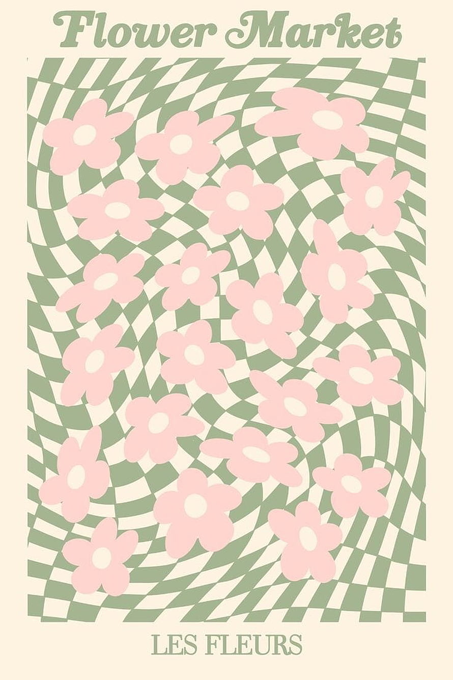 Danish Pastel Aesthetic Flower Market Poster with Wavy Checkerboard Pattern HD phone wallpaper