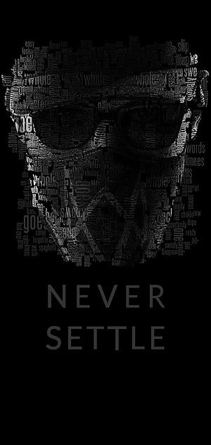 OnePlus Never Settle Skull Word Art on Black Background HD phone wallpaper