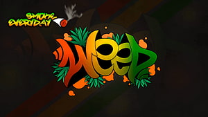 Smok3 Everyday Weed Graffiti Logo with Cannabis Leaves and Smoke HD wallpaper