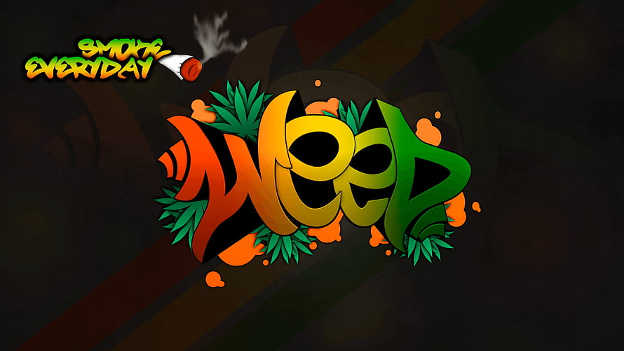 Smok3 Everyday Weed Graffiti Logo with Cannabis Leaves and Smoke HD wallpaper