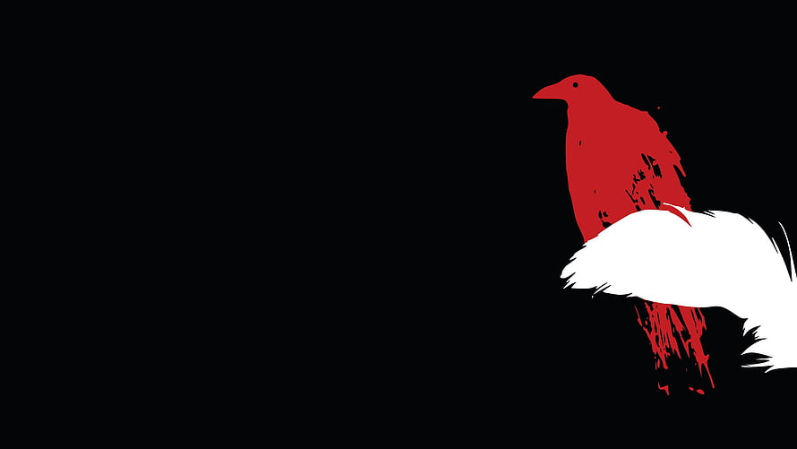 Minimalist Red Bird Perched on White Wing Against Black Background HD wallpaper