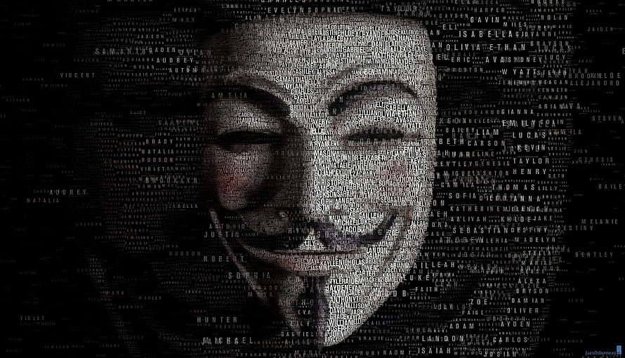 Hacker Face Formed by Dense Text Matrix on Black Background HD wallpaper