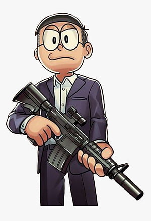 Nobita as a Gangster in a Suit Holding an Assault Rifle Anime Illustration HD phone wallpaper