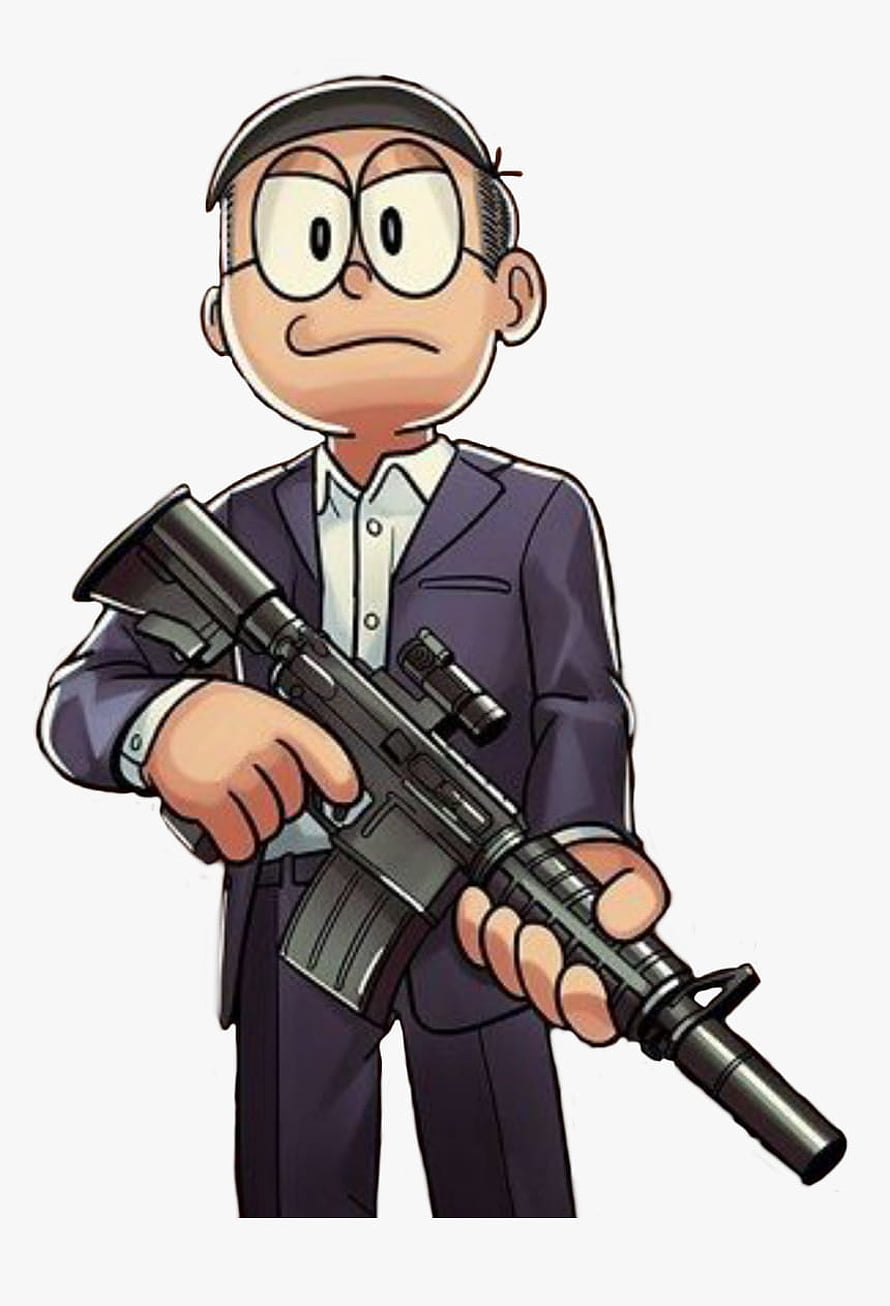 Nobita as a Gangster in a Suit Holding an Assault Rifle Anime Illustration HD phone wallpaper