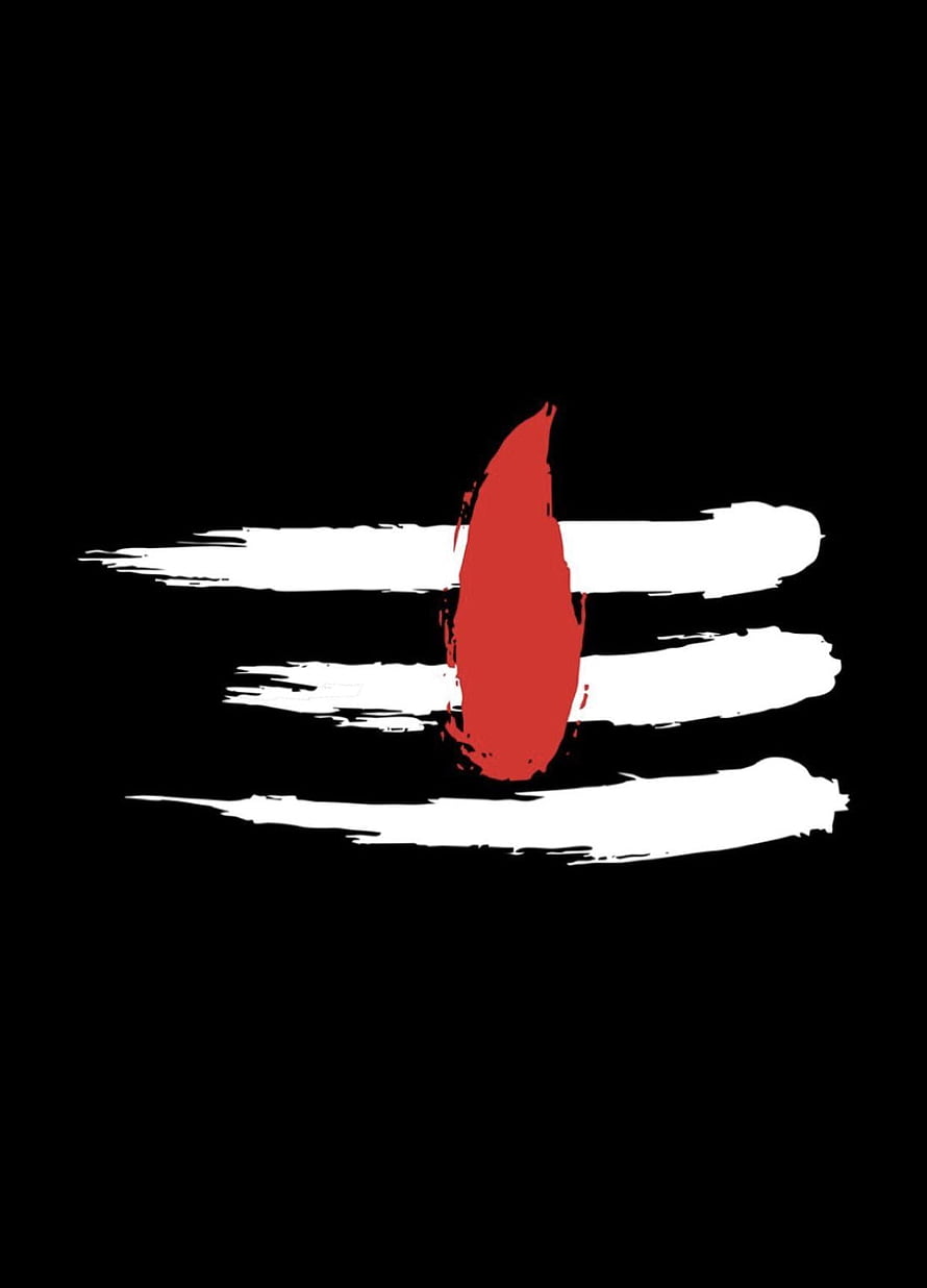 Minimalist Mahakal Symbol with Red Flame and White Brush Strokes on Black Background HD phone wallpaper