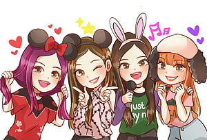 Blackpink Chibi Anime Illustration with Cute Accessories and Playful Poses HD wallpaper