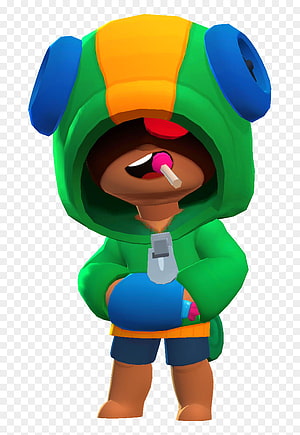 Leon from Brawl Stars in Green Hoodie with Blue Gloves and Lollipop HD phone wallpaper