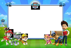 PAW Patrol Cartoon Frame with Ryder and Pups on Green Grass HD wallpaper