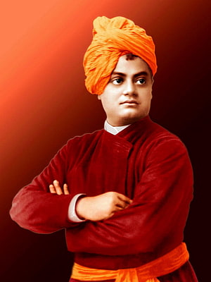 Swami Vivekananda Portrait in Traditional Red Attire and Orange Turban HD phone wallpaper