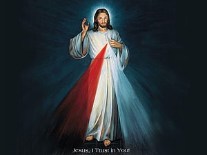 Divine Mercy Jesus Painting with Sacred Heart and Radiant Halo HD wallpaper