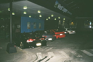 Classic JDM Drift Cars Parked at Night in Urban Street Setting HD wallpaper