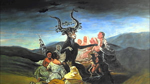 Francisco Goya Satanic Ritual Painting with Horned Figure and Gathered Figures HD wallpaper