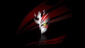 Ichigo Kurosaki Hollow Mask from Bleach with Glowing Eye and Red Streaks on Black Background HD wallpaper