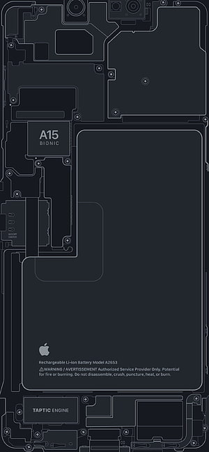 iPhone 13 Pro Internal Schematic Diagram Showing A15 Bionic Chip and Battery Layout HD phone wallpaper