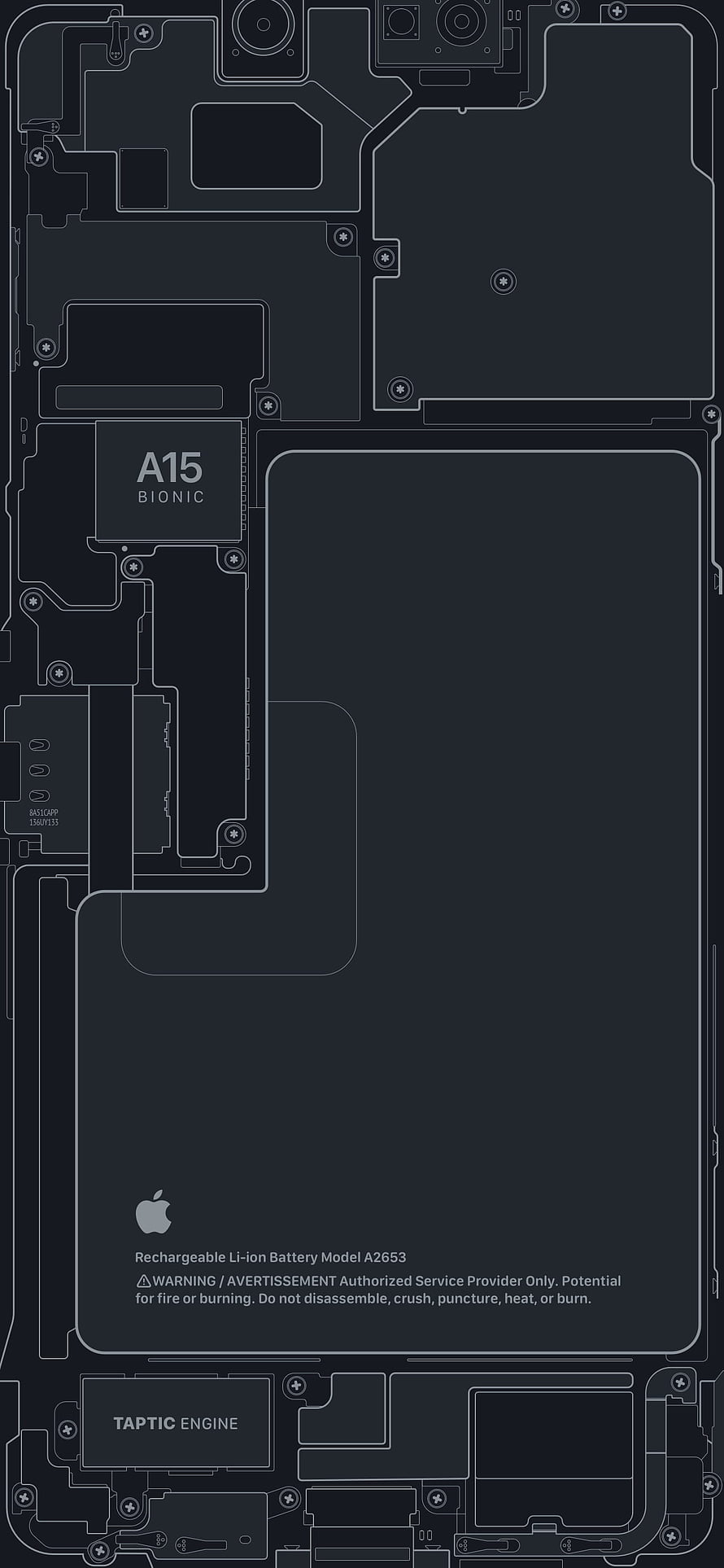 iPhone 13 Pro Internal Schematic Diagram Showing A15 Bionic Chip and Battery Layout HD phone wallpaper