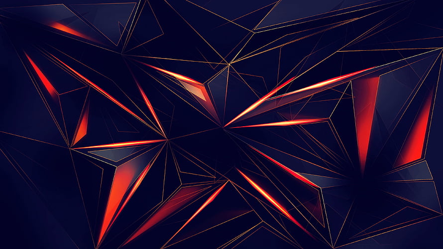 Abstract Geometric Low Poly Design With Glowing Red And Gold Lines On Dark Background HD wallpaper