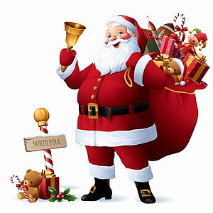 Santa Claus at the North Pole with Gift Sack and Holiday Bell HD phone wallpaper