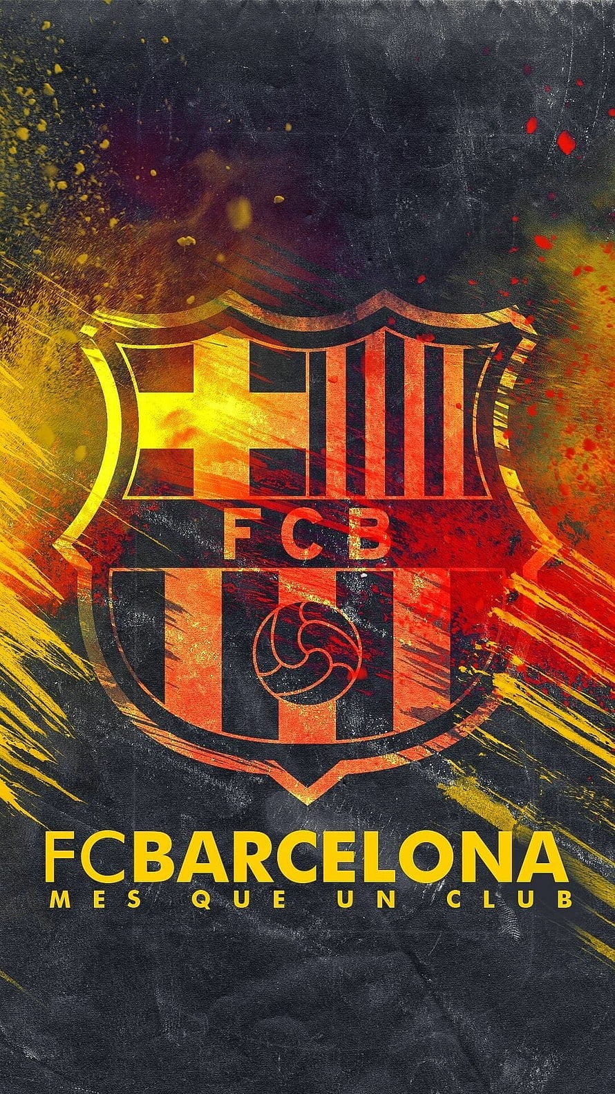 FC Barcelona Grunge Crest with Mes Que Un Club Motto on Dark Textured Background HD phone wallpaper