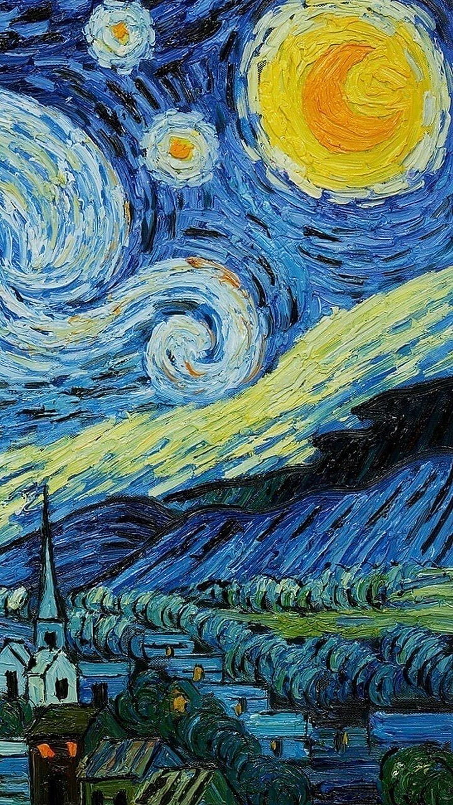 Vincent van Gogh The Starry Night Oil Painting with Swirling Sky and Village HD phone wallpaper