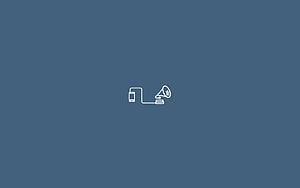 Minimalist Line Art Icon of Smartphone and Megaphone on Slate Blue Background HD wallpaper
