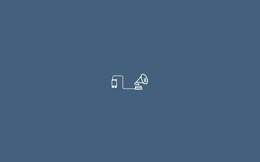 Minimalist Line Art Icon of Smartphone and Megaphone on Slate Blue Background HD wallpaper
