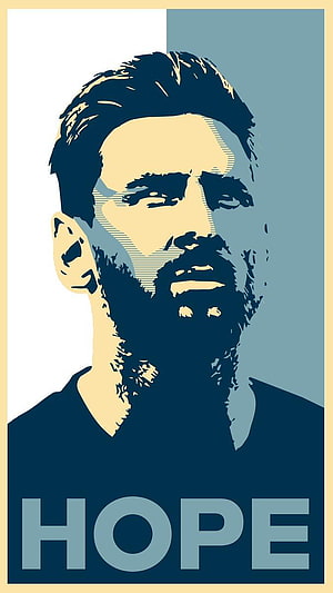 Lionel Messi Minimalist Portrait with Hope Text in Blue and Gold HD phone wallpaper