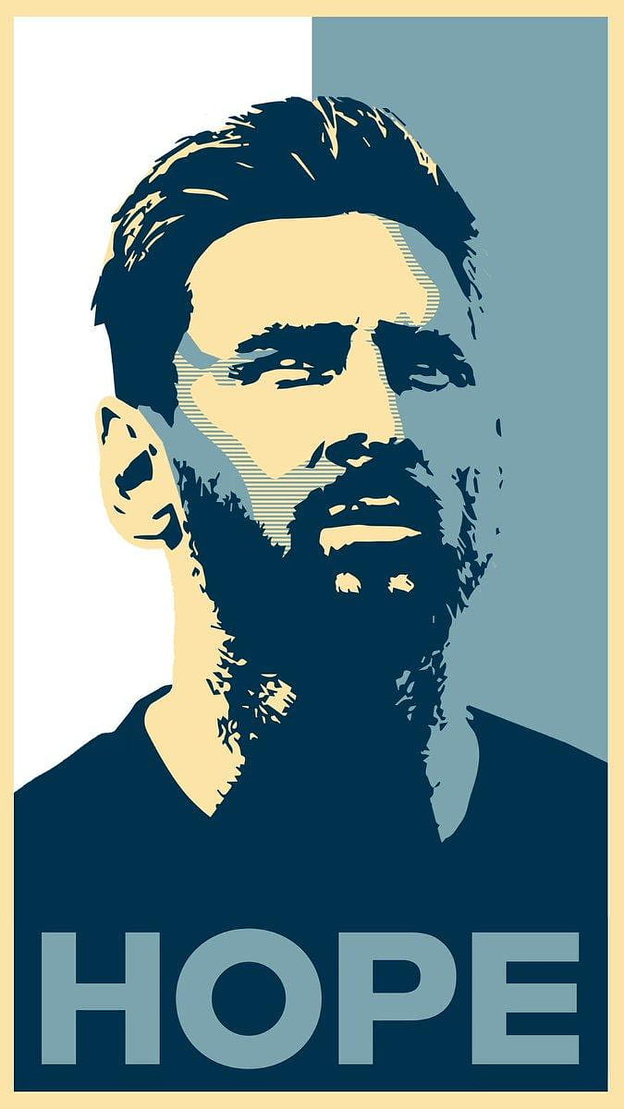 Lionel Messi Minimalist Portrait with Hope Text in Blue and Gold HD phone wallpaper