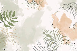 Elegant Watercolor Tropical Leaves with Beige and Sage Green Abstract Background HD wallpaper