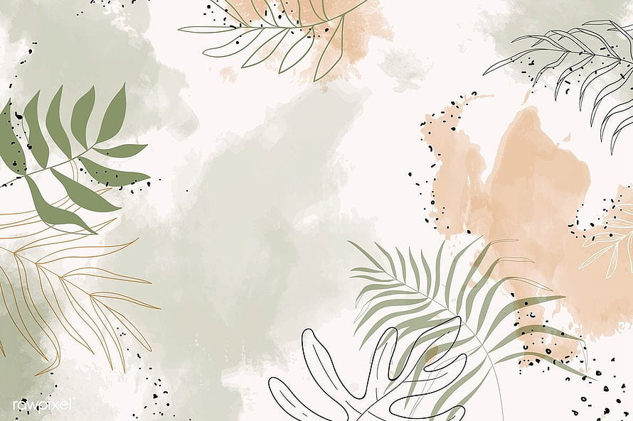 Elegant Watercolor Tropical Leaves with Beige and Sage Green Abstract Background HD wallpaper