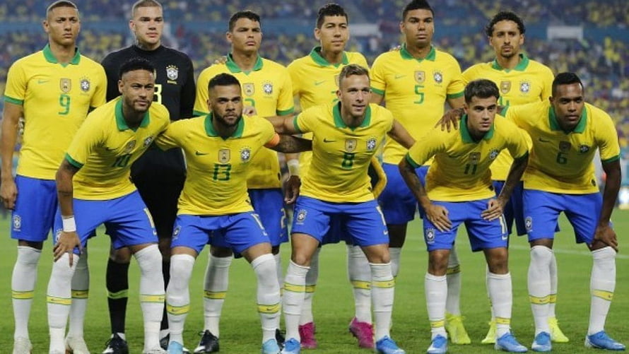 Brazil National Football Team Squad Lineup in Yellow and Blue Kit HD wallpaper