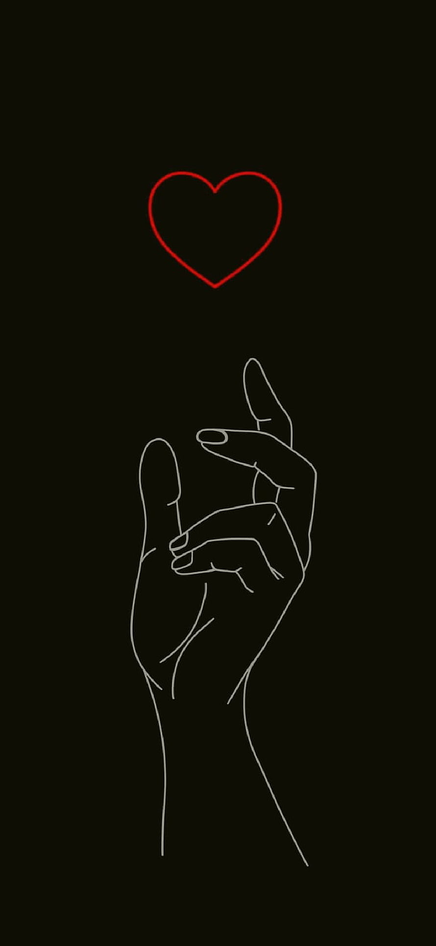Minimalist Line Art of Two Hands Forming a Heart Shape with Red Outline on Black Background HD phone wallpaper