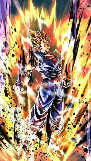 Goku Super Saiyan 1 Anime Illustration with Fiery Energy Aura and Dynamic Action Pose HD phone wallpaper