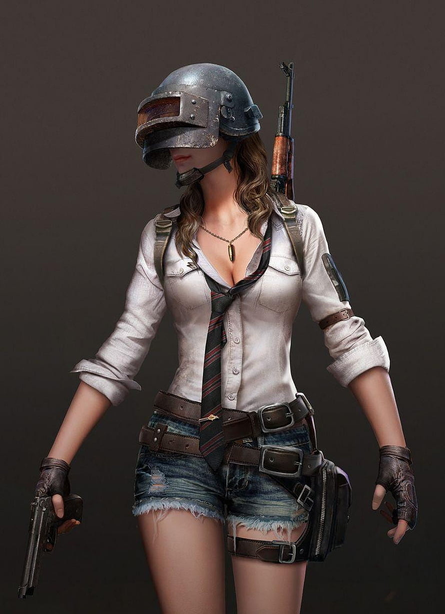 PUBG Mobile Female Soldier Character with Helmet and Pistol HD phone wallpaper