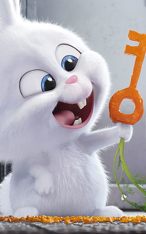 Snowball the White Rabbit from The Secret Life of Pets Holding a Carrot Key HD phone wallpaper