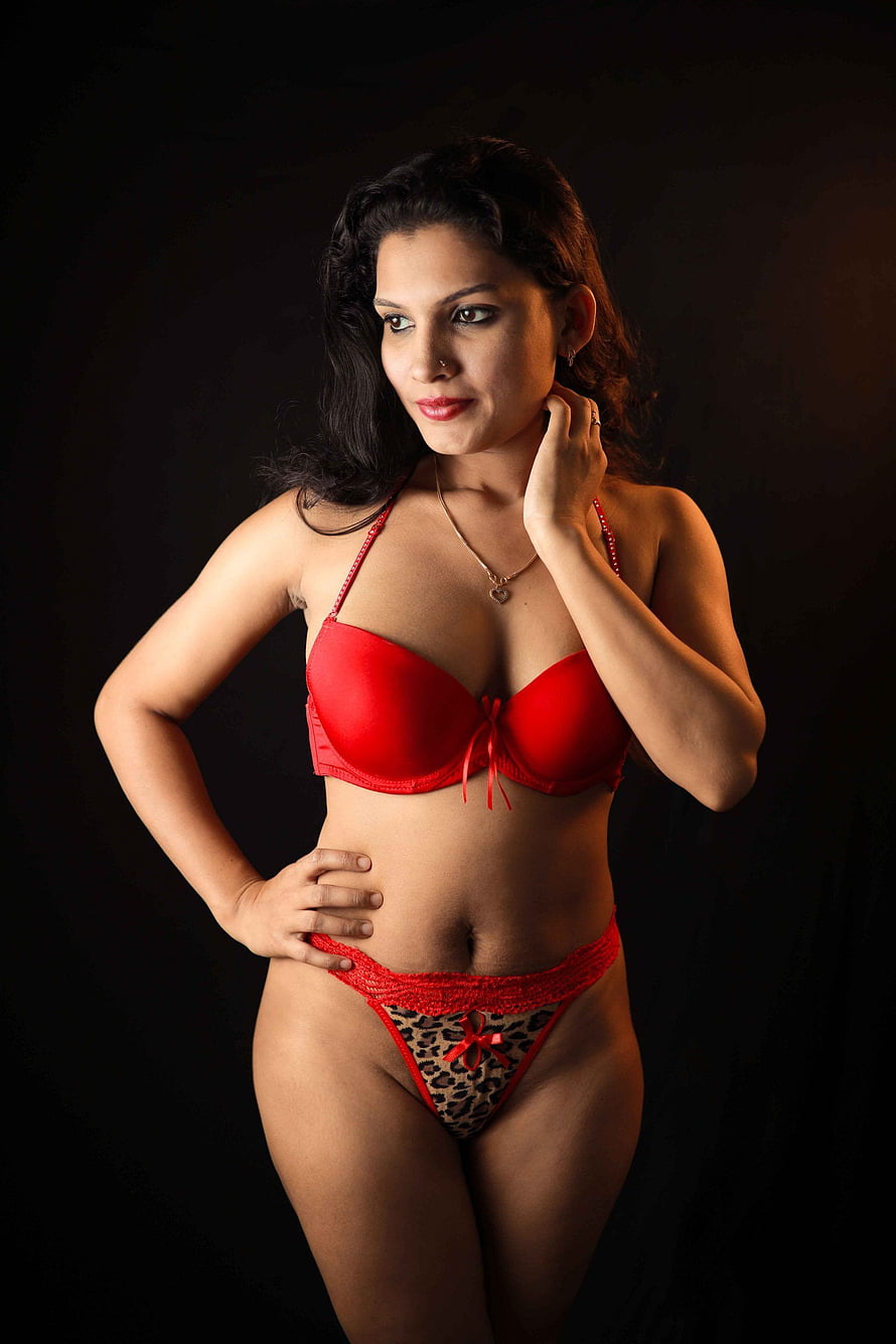 Resmi R Nair in Red Leopard Print Lingerie Studio Portrait HD phone wallpaper