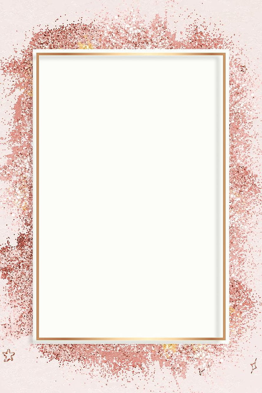Elegant Rose Gold Glitter Frame with Gold Border on Soft Pink Background HD phone wallpaper