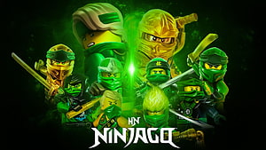 Lego Ninjago Lloyd Master of Energy Group Poster with Green and Gold Ninjas HD wallpaper