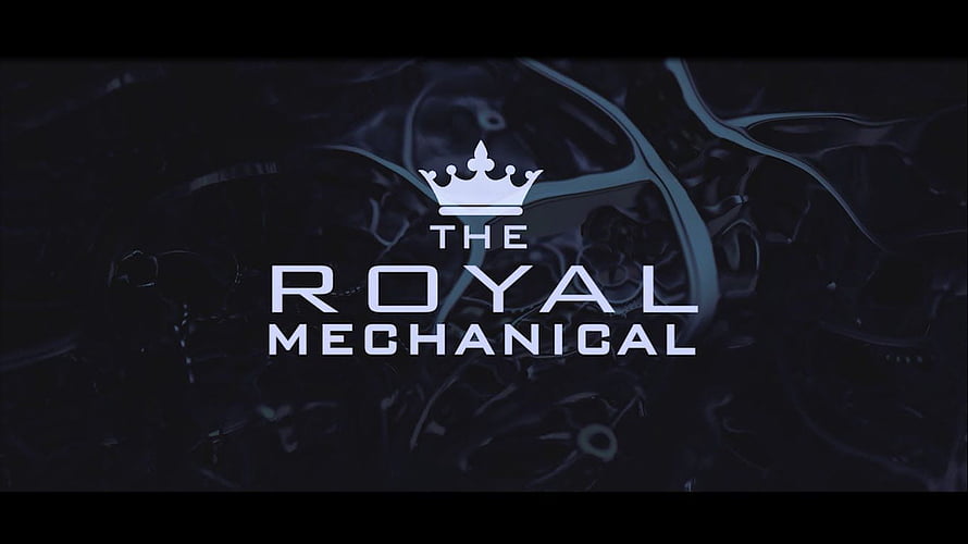 The Royal Mechanical Logo on Dark Abstract Mechanical Background HD wallpaper