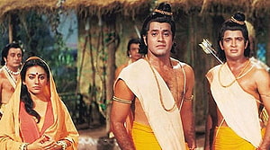 Ramanand Sagar Ramayan TV Series Scene with Traditional Indian Costumes and Village Setting HD wallpaper