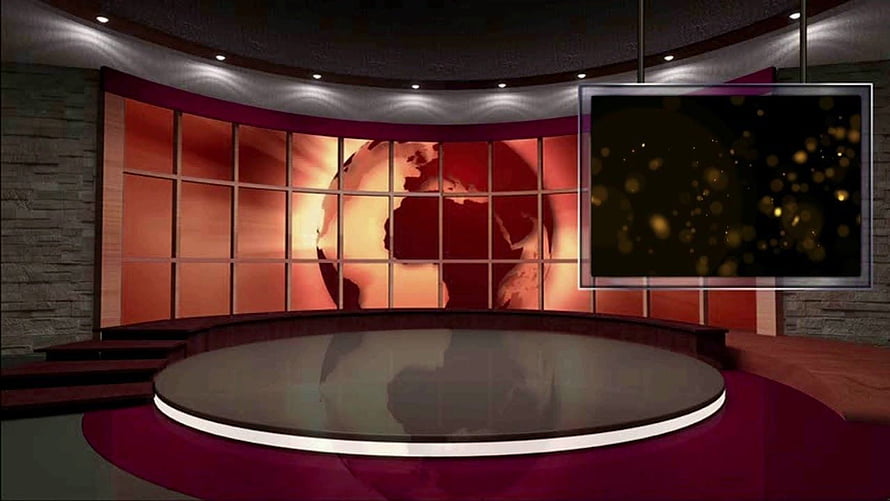 Modern Virtual TV News Studio Set With Globe Backdrop And Monitor Screen HD wallpaper