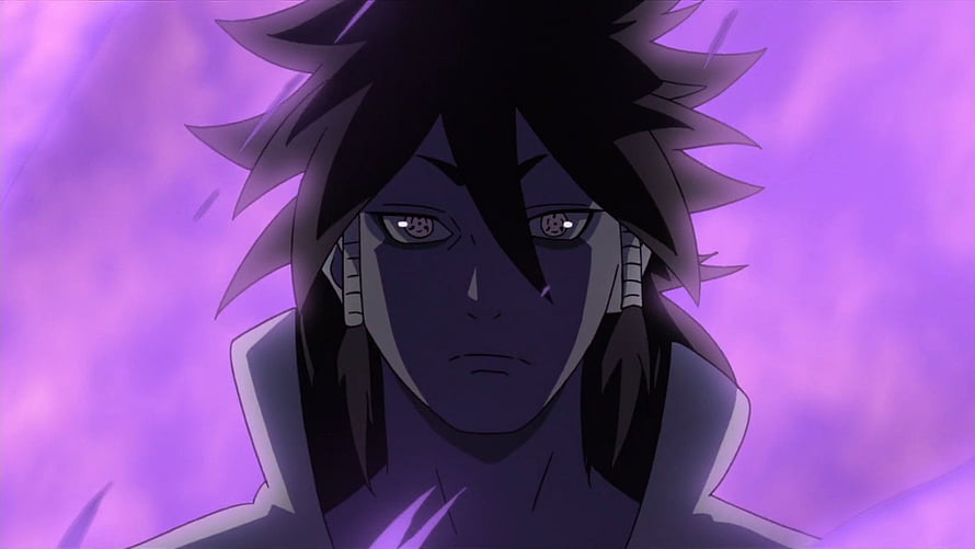 Indra Otsutsuki Anime Character Portrait with Purple Aura and Spiky Hair HD wallpaper