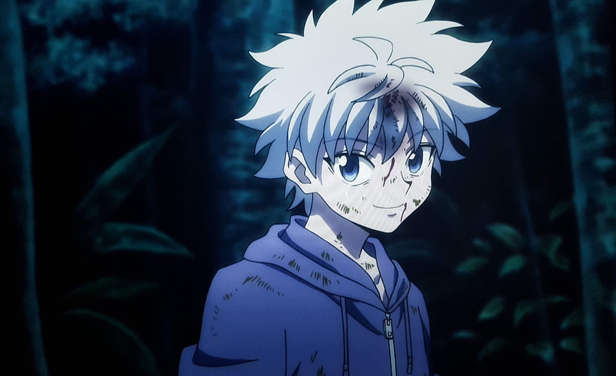 Killua Zoldyck in a Dark Forest from Hunter x Hunter Anime HD wallpaper