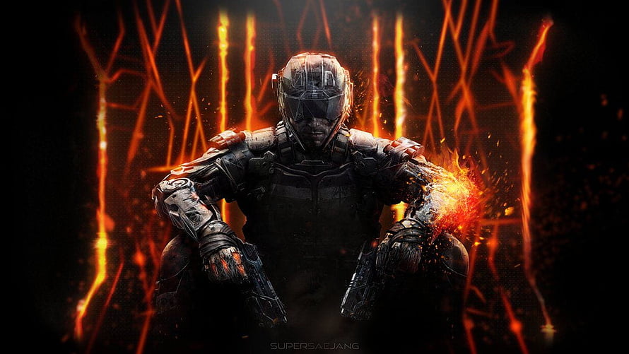 Black Ops 3 Firebreak Soldier in Tactical Armor Amidst Fiery Sparks HD wallpaper