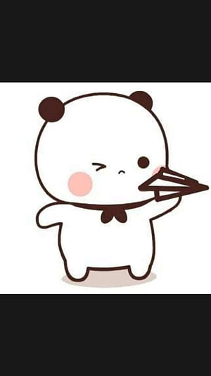 Cute Dudu and Bubu Panda Character Blowing a Paper Airplane HD phone wallpaper